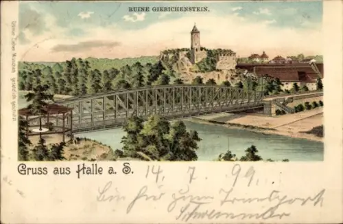 Litho Halle an der Saale, Burg Giebichenstein, Ruine