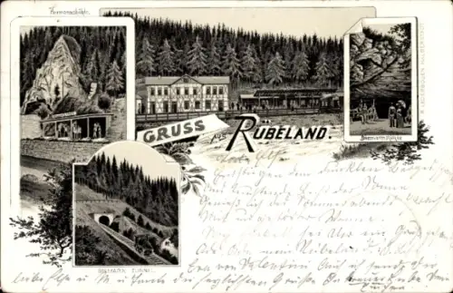 Litho Rübeland Oberharz am Brocken, Hermannshöhle, Baumannshöhle, Bismarck-Tunnel