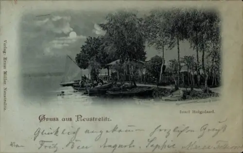 Mondschein Ak Neustrelitz in Mecklenburg, Insel Helgoland