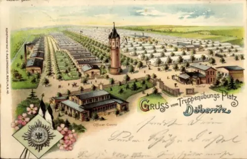 Litho Dallgow Döberitz im Havelland, Truppenübungsplatz aus der Vogelschau, Wasserturm