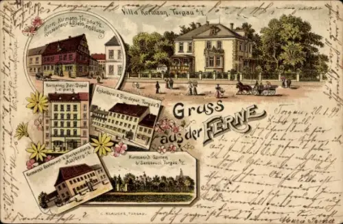 Litho Torgau an der Elbe, Restaurant Herm. Kormann, Villa Kormann, Geschäftshaus Leipzig, Bierdepot