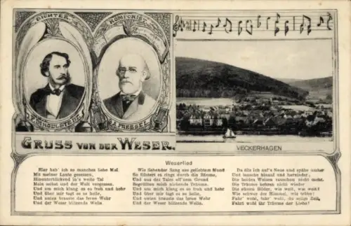 Ak Veckerhagen Reinhardshagen an der Weser Hessen, Panorama, Weserlied, Dingelstedt, Pressel