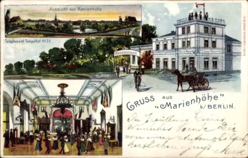 Litho Berlin Tempelhof, Gasthaus Marienhöhe, Inh. P. Krause, Ballsaal
