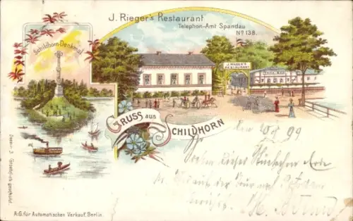 Litho Berlin Wilmersdorf Grunewald Schildhorn, Restaurant, Denkmal
