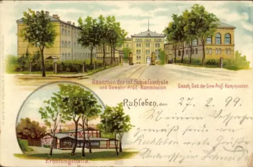 Litho Berlin Spandau Ruhleben, Kasernen Inf.-Schießschule, Gewehr-Prüf.-Kommission, Erholungshalle