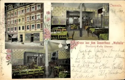 Ak Chemnitz in Sachsen, Concerthaus Walhalla, Bes. Felix Diener