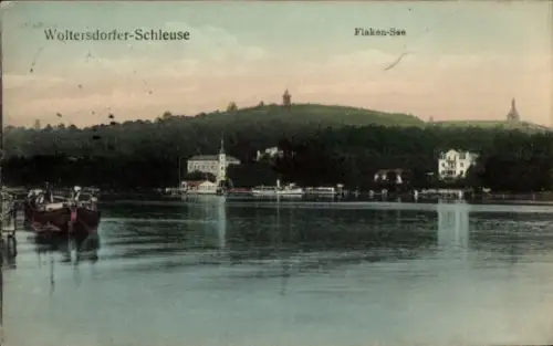 Ak Woltersdorf bei Berlin, Woltersdorfer-Schleuse, Flaken-See, Wasserlandschaft, Boote