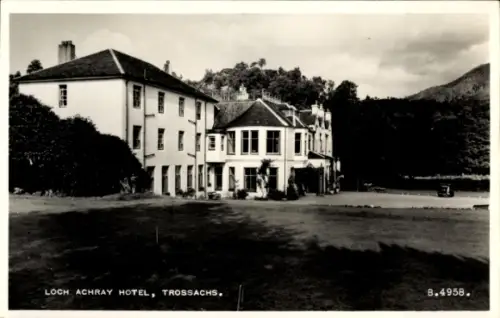 Ak Trossachs Schottland, Loch Achray Hotel,  Schwarz-Weiß-Foto, B.4958