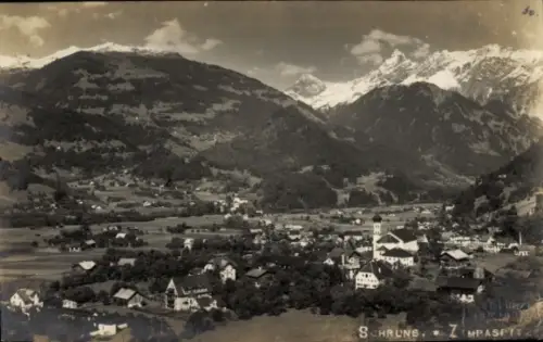 Ak Schruns in Vorarlberg, Berglandschaft, Dorfansicht, schneebedeckte Berge, SCHRUNS, IMPAST