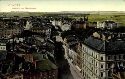 Ak Olomouc Olmütz Stadt, OLMOTZ, Ausblick vom Mauritzturm, Stadtansicht, Landschaft, 