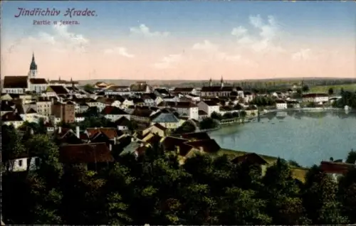 Ak Jindřichův Hradec Neuhaus Südböhmen,  Partie u jezera, Stadtansicht, Wasser, Natur