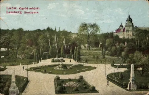 Ak Lwiw Lwów Lemberg Léopol Ukraine, Stadtpark,  Ogród miejski, Menschen im Park