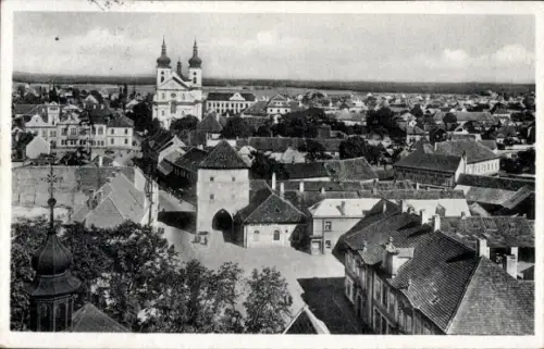 Ak Stará Boleslav Altbunzlau Mittelböhmen, Stadtansicht, Kirche, viele Dächer, Altbunzlau