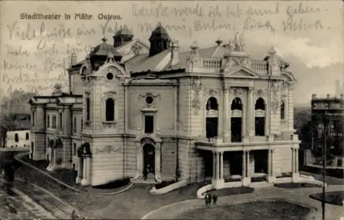 Ak Moravská Ostrava Mährisch Ostrau Region Mährisch Schlesien, Stadttheater in Mähr.  , Text auf 