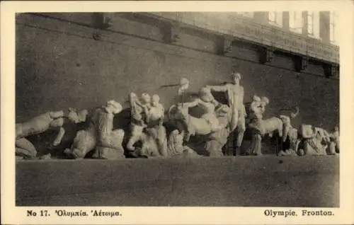 Ak Olympia Griechenland, Skulpturen, Olympie, Fronton, antike Statuen
