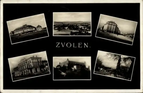 Ak Zvolen Altsohl Slowakei, Sechs Schwarz-Weiß-Fotos,  Landschaft, Gebäude