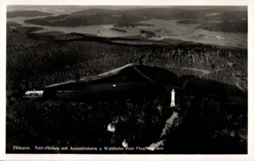 Ak Ebingen Albstadt in Württemberg, Luftaufnahme von  Schloffelsen, Aussichtsturm, Waldheim