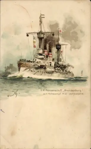 Künstler Ak Deutsches Kriegsschiff, S.M. Panzerschiff Brandenburg