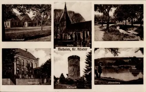 Ak Nieheim in Westfalen, Wartturm, Kirche, Schützenhof