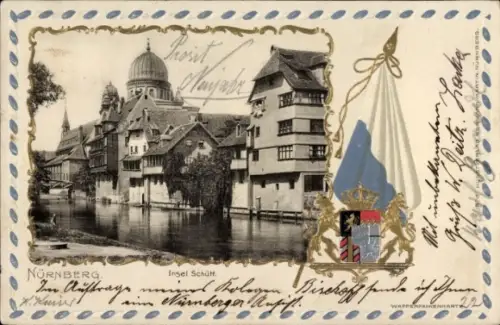 Präge Wappen Ak Nürnberg in Mittelfranken, Insel Schütt