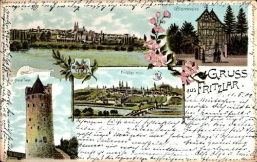 Ak Fritzlar in Hessen, Gesamtansicht, Grauer Turm, Offiziercasino