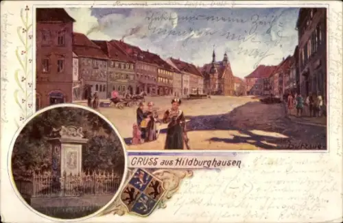 Ak Hildburghausen in Thüringen, Straße, Ehrenmal, Wappen