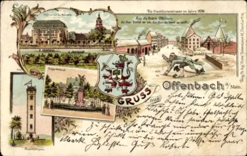 Wappen Litho Offenbach am Main Hessen, Aussichtsturm, Frankfurter Straße