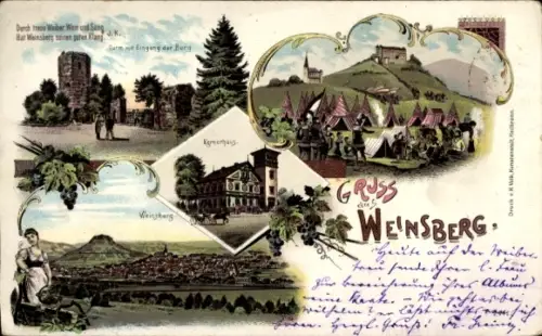 Litho Weinsberg im Kreis Heilbronn, Panorama, Burg