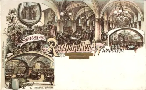 Litho Wiesbaden in Hessen, Gasthaus Ratskeller, Innenansicht