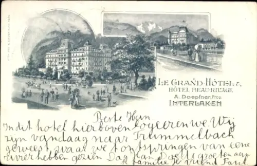 Litho Interlaken Kanton Bern Schweiz, Hotel Beau-Rivage