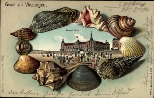 Präge Muschel Litho Vlissingen Zeeland Niederlande, Grand Hotel