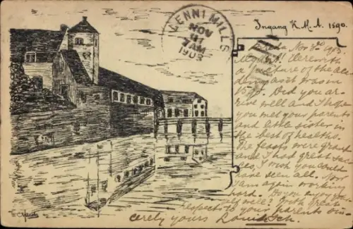 Handgemalt Ak Breda Nordbrabant Niederlande, Schloss, Brücke, Fluss