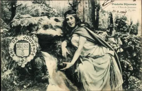 Wappen Ak Dijon Côte d'Or, L'eau de Jouvence, Quelle, Dame in Kleid