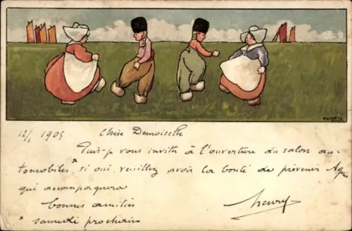 Künstler Ak Kinder in Niederländischen Trachten, Volkstanz