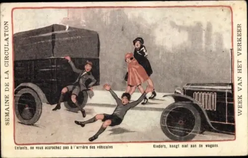 Künstler Ak Semaine de la Circulation, Enfants, ne vous accrochez pas à l'arrière des véhicules