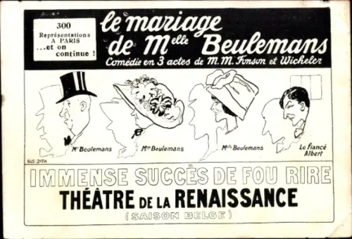 Ak Die Ehe der Melle. Beulemans, Theatre de la Renaissance, M. M. Fonson und Wicheler