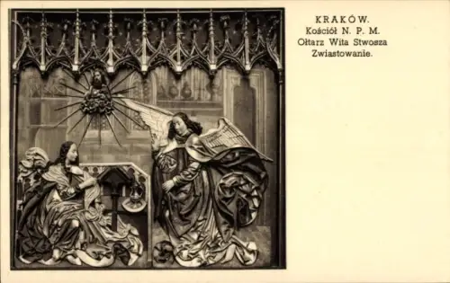 Ak Kraków Krakau Polen,  Kościół N. P. M., Ołtarz Wita Stwosza, Zwiastowanie
