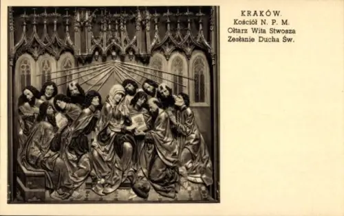 Ak Kraków Krakau Polen,  Kirche N. P. M., Altar von Wita Stwosz, Zesendung des Heiligen Geistes