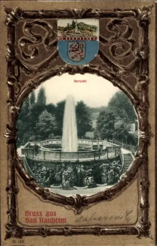 Präge Wappen Passepartout Ak Bad Nauheim in Hessen, Sprudel