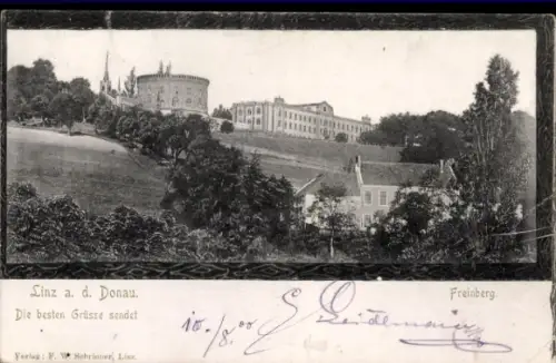 Ak Linz an der Donau Oberösterreich, Landschaft von Linz, Donau, Freinberg,  von F. W. Schrinner