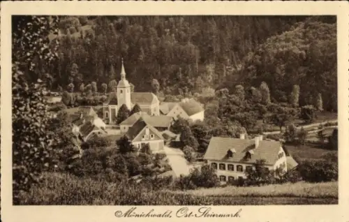 Ak Mönichwald Steiermark,  Ost-Steiermark, Kirche, Häuser, Landschaft