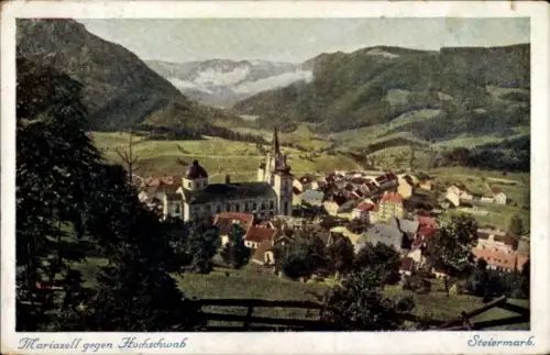 Ak Mariazell Steiermark, Landschaft mit Kirche, Berge, Häuser,  Hochschwab, Steiermark