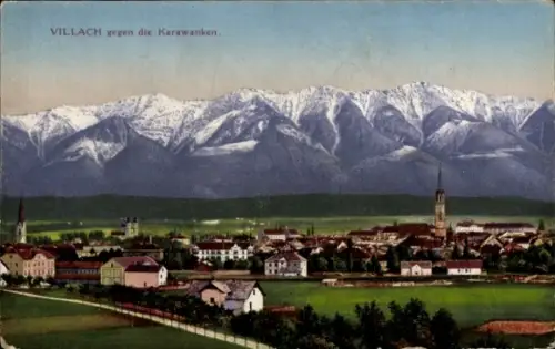 Ak Villach in Kärnten, VILLACH, Karawanken, Berge, Stadtansicht, Schnee