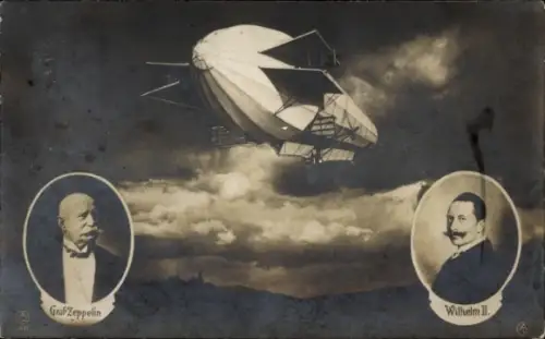 Ak Luftschiffkonstrukteur Ferdinand Graf von Zeppelin, Kaiser Wilhelm II, Luftschiff