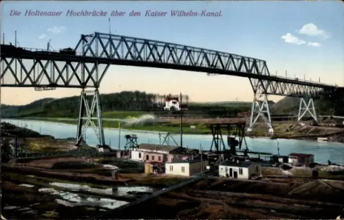 Ak Holtenau Kiel, Holtenauer Hochbrücke, Kaiser Wilhelm-Kanal, Industrieanlagen, Wasser