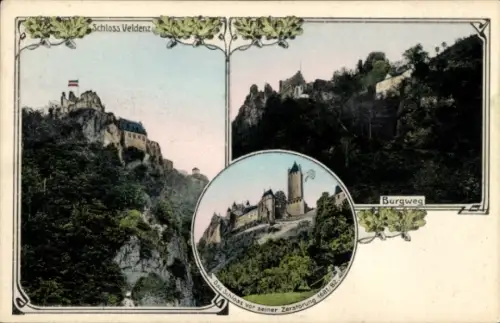 Ak Mülheim an der Mosel, Schloss Veldenz, Burgweg,  Darstellung, Zerstörung 1681/82