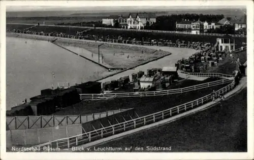 Ak Nordseebad Büsum, Nordseebad  Blick vom Leuchtturm, Südstrand, 