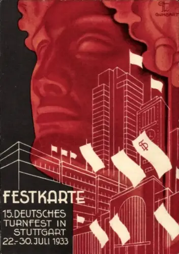 Künstler Ak Gumbart, Stuttgart in Württemberg, 15. Deutsches Turnfest 1933, Festkarte 036895