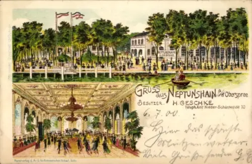 Litho Berlin Treptow Niederschöneweide, Neptunshain an der Oberspree, Bes. H. Geschke