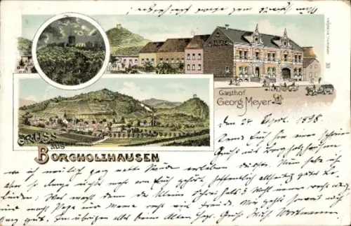 Litho Borgholzhausen in Westfalen, Gesamtansicht, Gasthof Georg Meyer